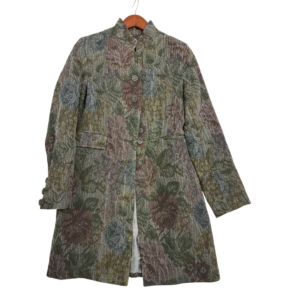 Express Womens 10 Floral Tapestry Jacquard Long Coat Button Front Lined